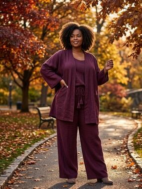 In Every Story Linen Blend Burgundy 2 Piece Set